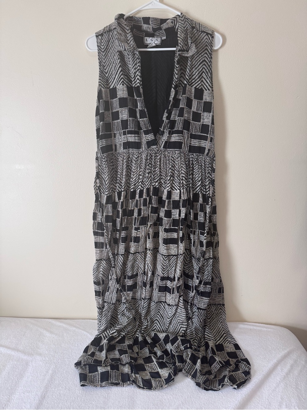 L.G.S. Sleeveless Cotton Geometric Summer Maxi Dress - S Women’s